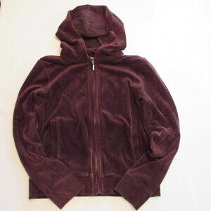 Womens Jones New York Sport Velour Hooded Full Zip Jacket Dark Brown Size Small